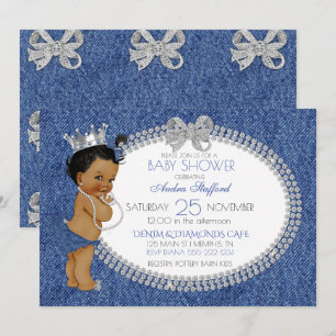 Little Princess Baby Girl Denim & Diamonds Bows Invitation