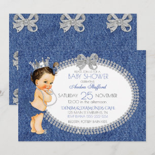 Little Princess Baby Girl Denim & Diamonds Bows Invitation