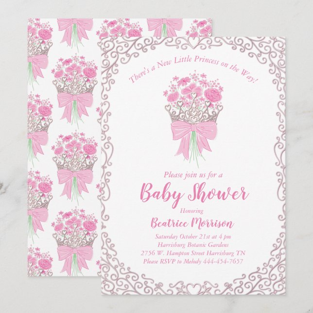 Little Princess Baby Girl Shower Silver Crown Invitation (Front/Back)