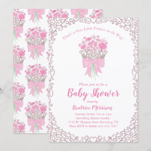 Little Princess Baby Girl Shower Silver Crown Invitation