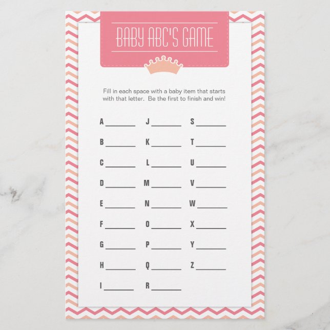 Little Princess Baby Shower ABCs Game (Front)