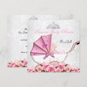 Little Princess Baby Shower Baby Girl Pink Rose 4 Invitation