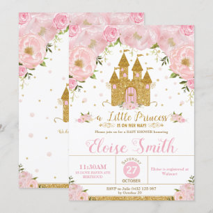 Little Princess Baby Shower Castle Pink Floral  Invitation