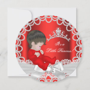 Little Princess Baby Shower Cute Baby Girl Red 2 Invitation