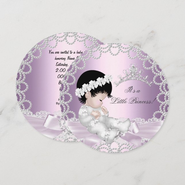 Little Princess Baby Shower Cute Girl Pink Lilac Invitation (Front/Back)