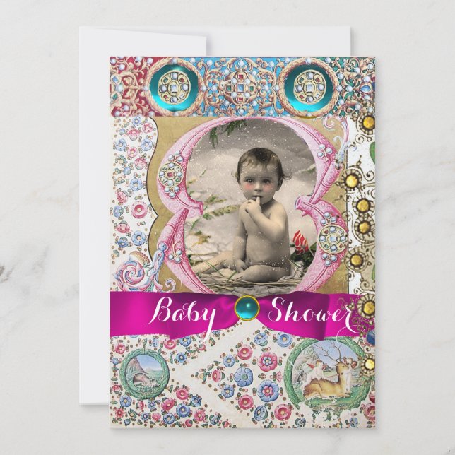 LITTLE PRINCESS BABY SHOWER FLORAL GEMSTONES INVITATION (Front)