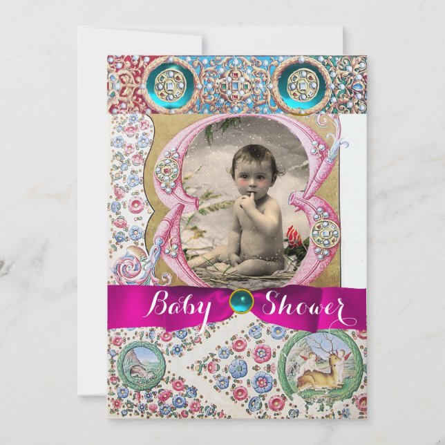 LITTLE PRINCESS BABY SHOWER FLORAL GEMSTONES INVITATION (Front)