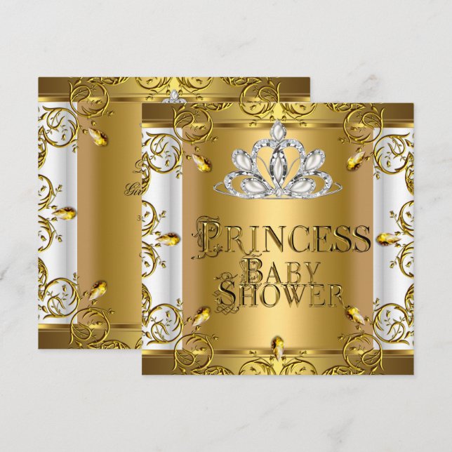 Little Princess Baby Shower Girl Gold White Invitation (Front/Back)