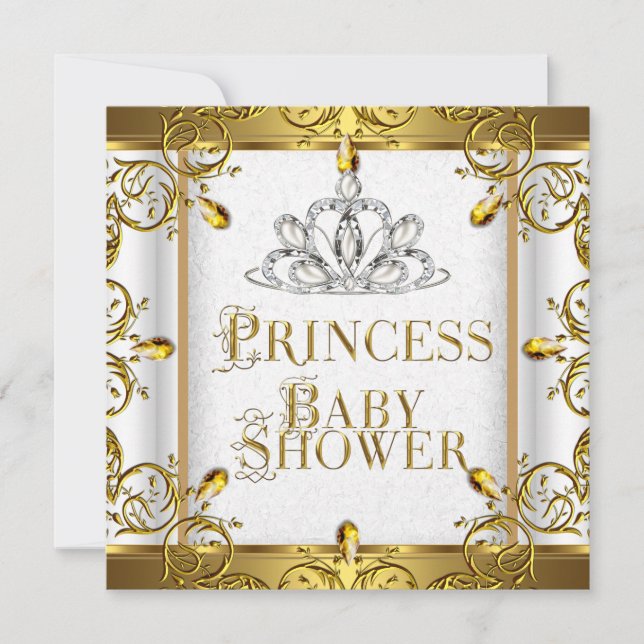 Little Princess Baby Shower Girl Gold White Tiara Invitation (Front)