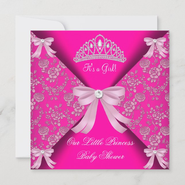 Little Princess Baby Shower Girl Hot Pink 3 Invitation (Front)