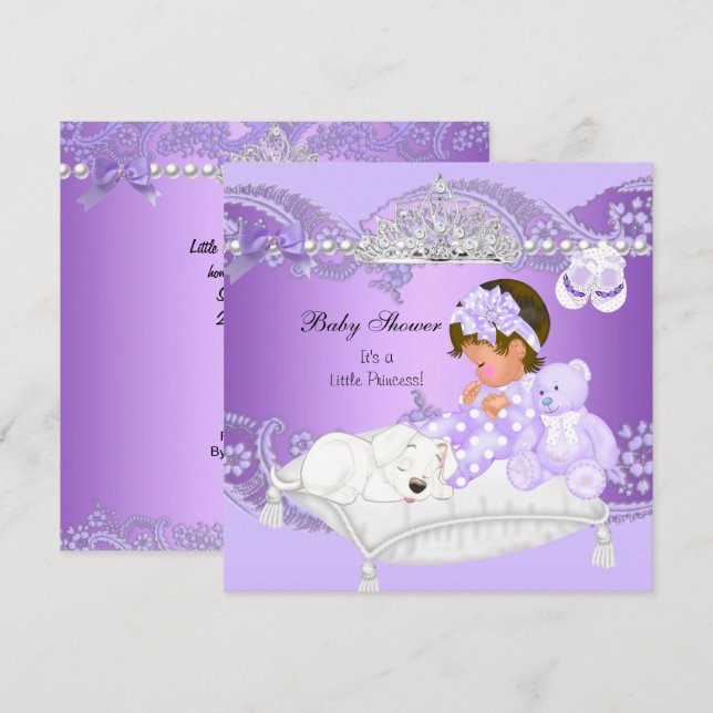 Little Princess Baby Shower Girl Lavender Purple 2 Invitation (Front/Back)