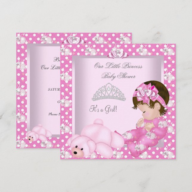 Little Princess Baby Shower Girl Pink Bunnies Invitation (Front/Back)