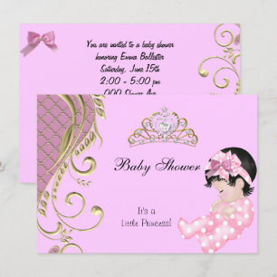 Little Princess Baby Shower Girl Pink White Gold 3 Invitation