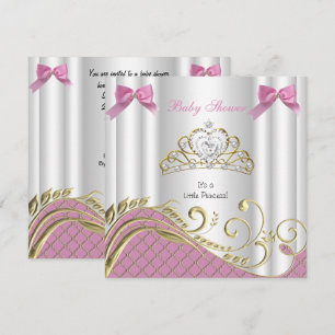 Little Princess Baby Shower Girl Pink White Gold 3 Invitation