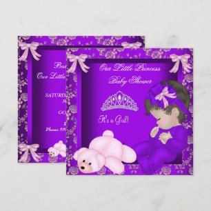 Little Princess Baby Shower Girl Purple Damask Invitation