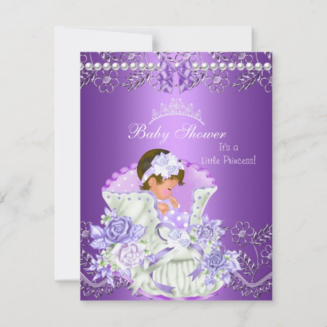 Little Princess Baby Shower Girl Purple Tiara 3 Invitation (Front)