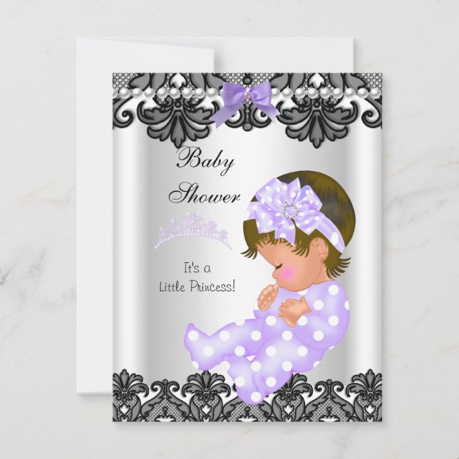 Little Princess Baby Shower Girl Purple White 2 Invitation (Front)