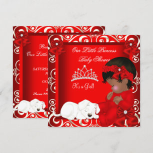 Little Princess Baby Shower Girl Red Damask Invitation