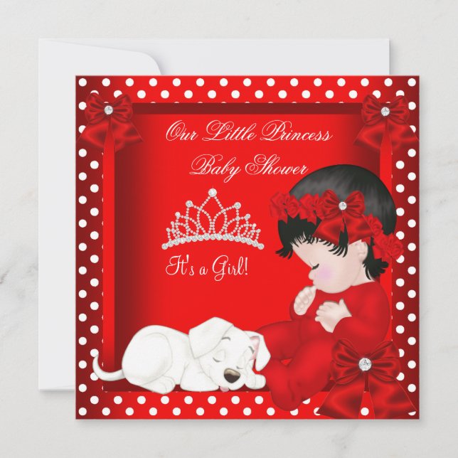Little Princess Baby Shower Girl Red White Invitation (Front)
