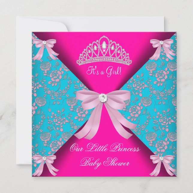 Little Princess Baby Shower Girl Teal Blue Pink 3 Invitation (Front)