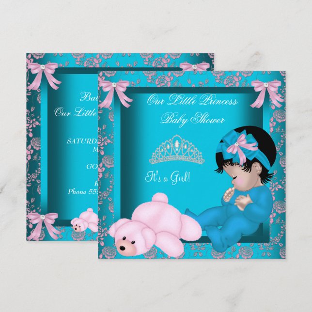 Little Princess Baby Shower Girl Teal Blue Pink Invitation (Front/Back)