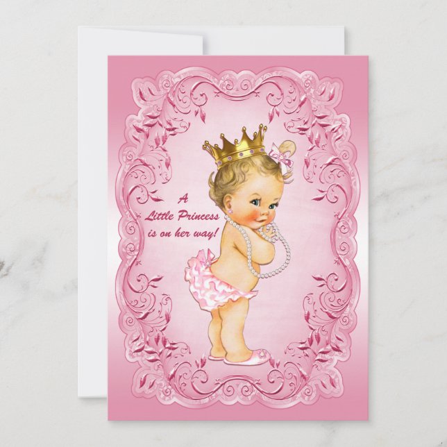 Little Princess Baby Shower Gold Crown Pink Frame Invitation (Front)