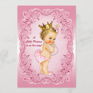 Little Princess Baby Shower Gold Crown Pink Frame Invitation