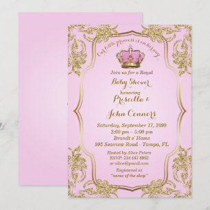 Little Princess Baby Shower Invitation, gold, pink Invitation