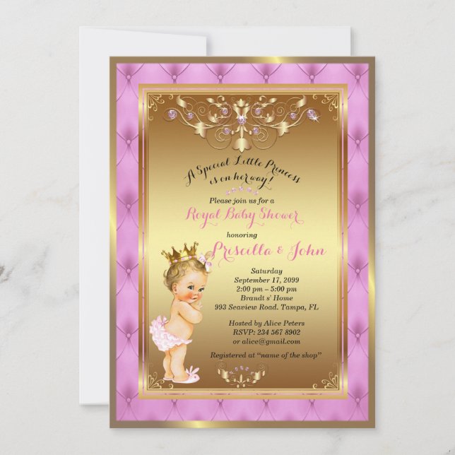 Little Princess Baby Shower Invitation, Pink, gold Invitation (Front)