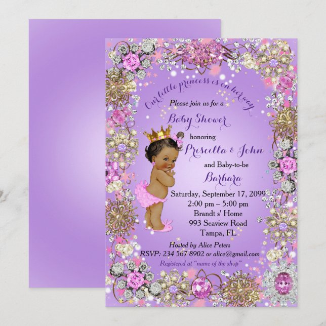 Little Princess Baby Shower Invitation,purple gold Invitation (Front/Back)