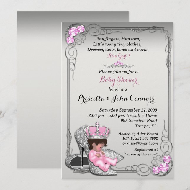 Little Princess Baby Shower Invitation,silver Invitation (Front/Back)
