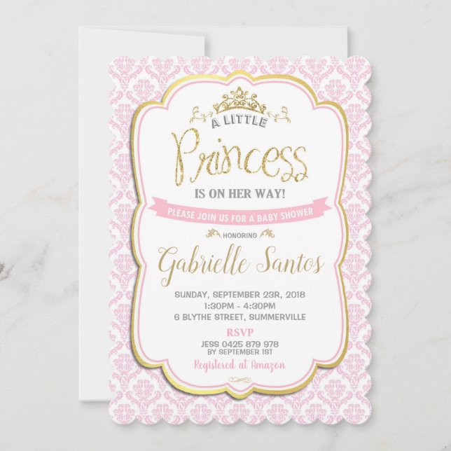 Little Princess Baby Shower Invitations Girl Pink (Front)