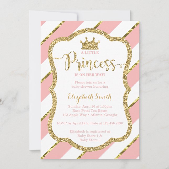 Little Princess Baby Shower Invite, Faux Glitter Invitation (Front)
