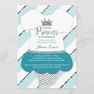 Little Princess Baby Shower Invite, Faux Glitter Invitation