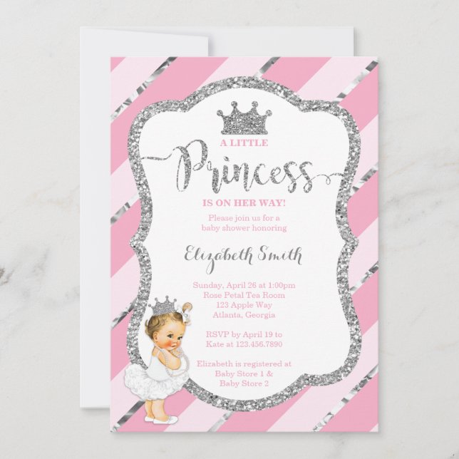 Little Princess Baby Shower Invite, Faux Glitter Invitation (Front)