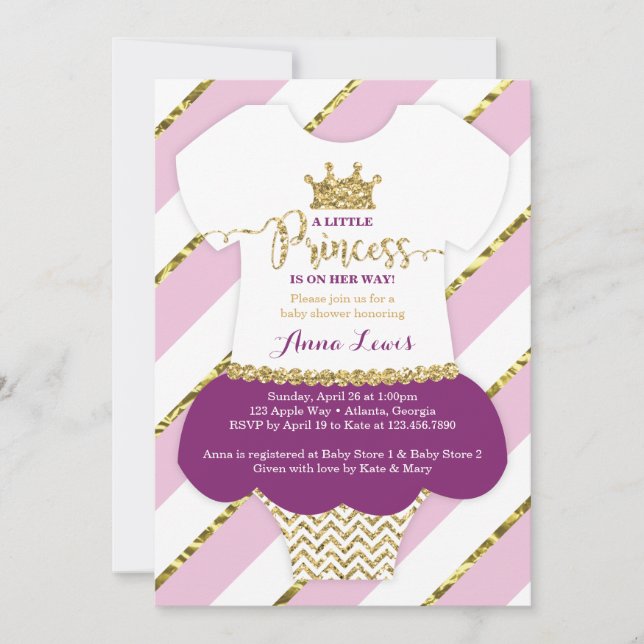 Little Princess Baby Shower Invite, Faux Glitter Invitation (Front)