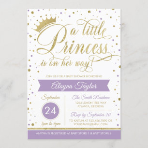 Little Princess Baby Shower Invite, Faux Glitter Invitation