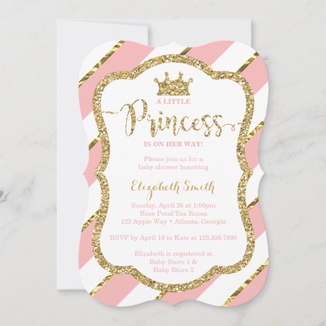 Little Princess Baby Shower Invite, Faux Glitter Invitation (Front)