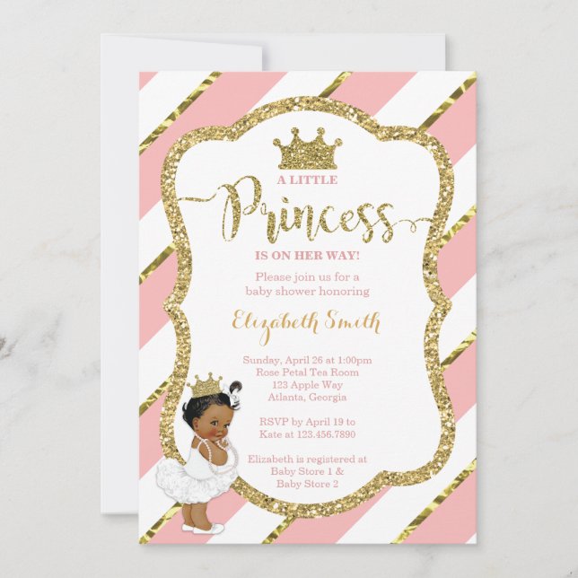 Little Princess Baby Shower Invite, Faux Glitter Invitation (Front)