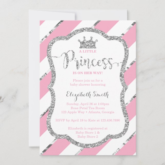 Little Princess Baby Shower Invite, Faux Glitter Invitation (Front)