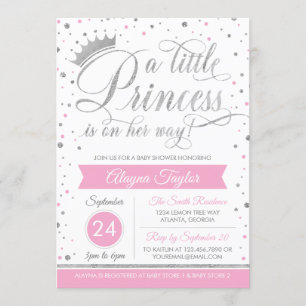 Little Princess Baby Shower Invite, Faux Glitter Invitation