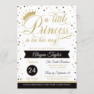 Little Princess Baby Shower Invite, Faux Glitter Invitation