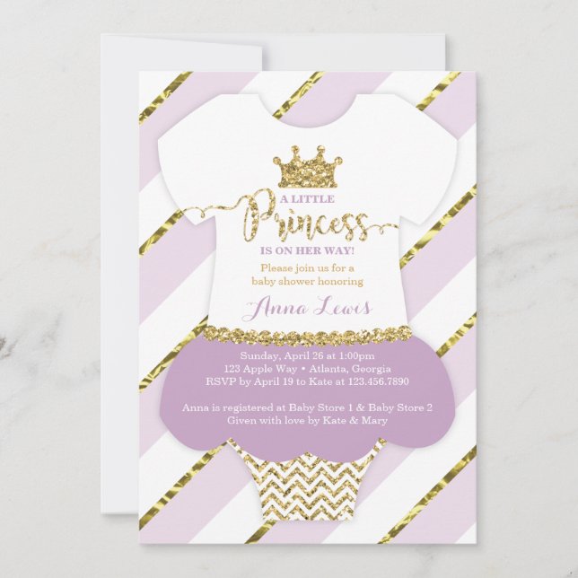 Little Princess Baby Shower Invite, Faux Glitter Invitation (Front)