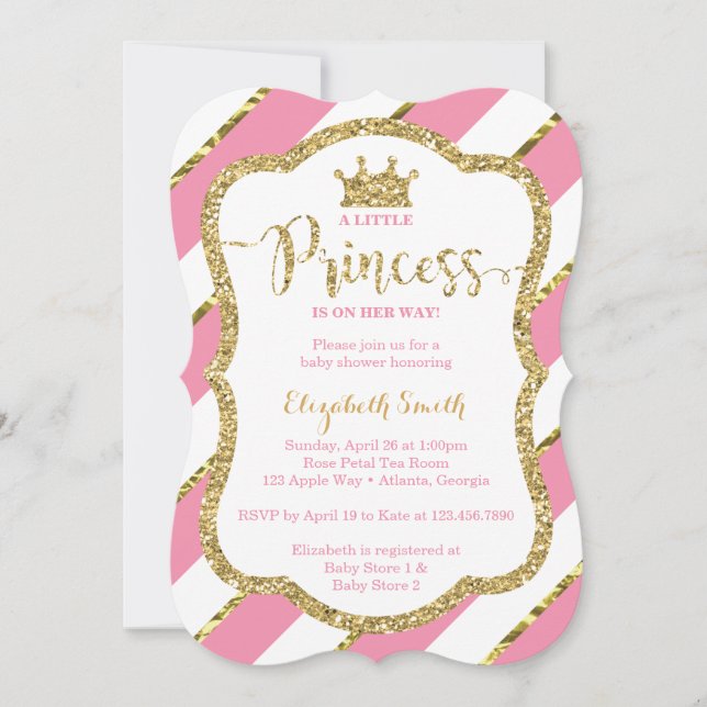 Little Princess Baby Shower Invite, Faux Glitter Invitation (Front)