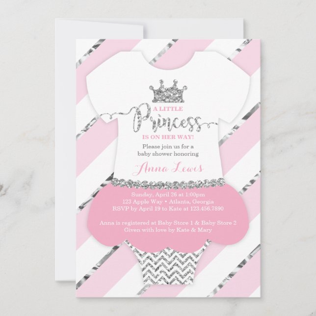 Little Princess Baby Shower Invite, Faux Glitter Invitation (Front)