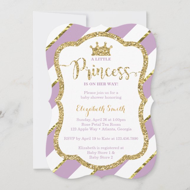 Little Princess Baby Shower Invite, Faux Glitter Invitation (Front)