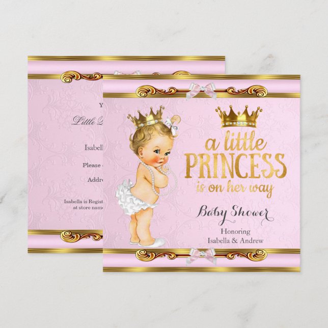 Little Princess Baby Shower Pink Gold Blonde Girl Invitation (Front/Back)