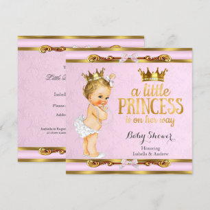 Little Princess Baby Shower Pink Gold Blonde Girl Invitation