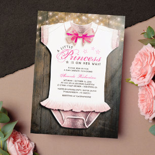Little Princess Baby Shower Rustic Rose Gold Invitation