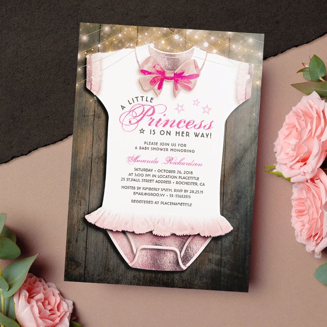 Little Princess Baby Shower | Rustic | Rose Gold Invitation (Creator Uploaded)